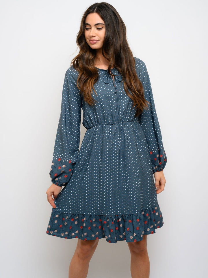 WOMEN'S LONG SLEEVE FLORAL POLKA DOTS DRESS