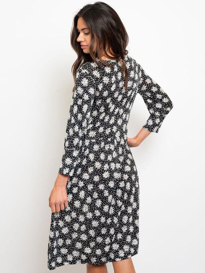 WOMEN'S BLACK WHITE FLORAL MIDI DRESS