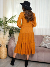 WOMEN'S LONG SLEEVE EYELET KNIT MIDI DRESS