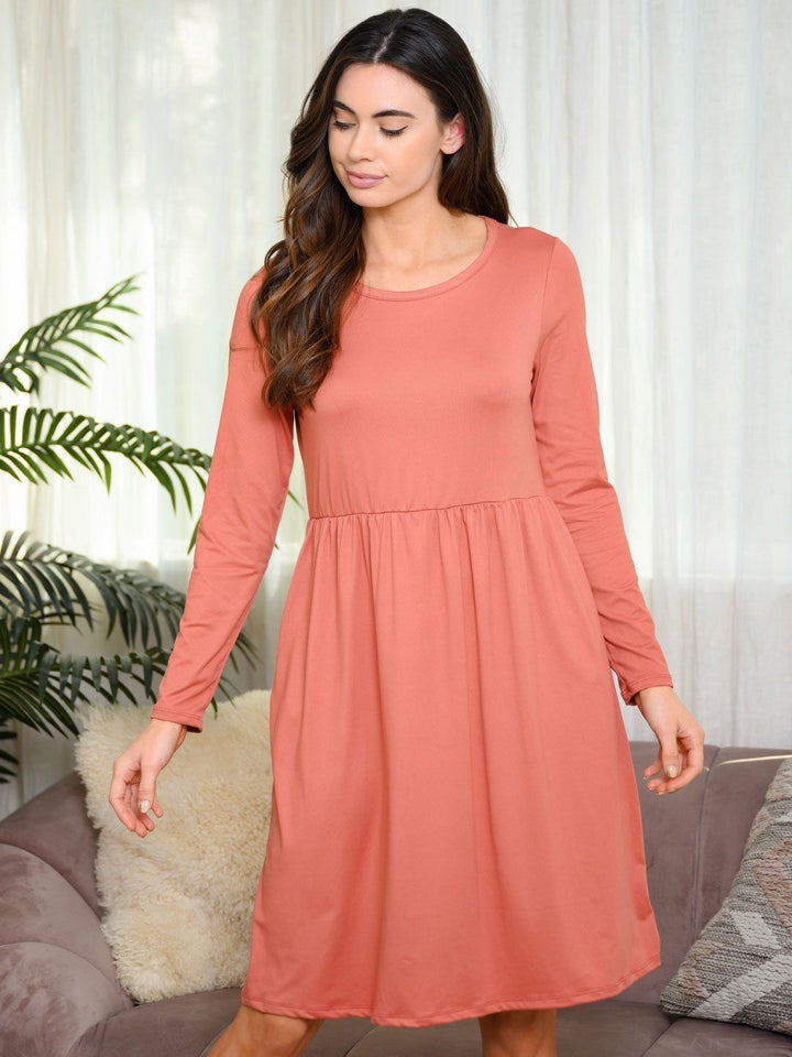 WOMEN'S LONG SLEEVE POCKETS TUNIC DRESS