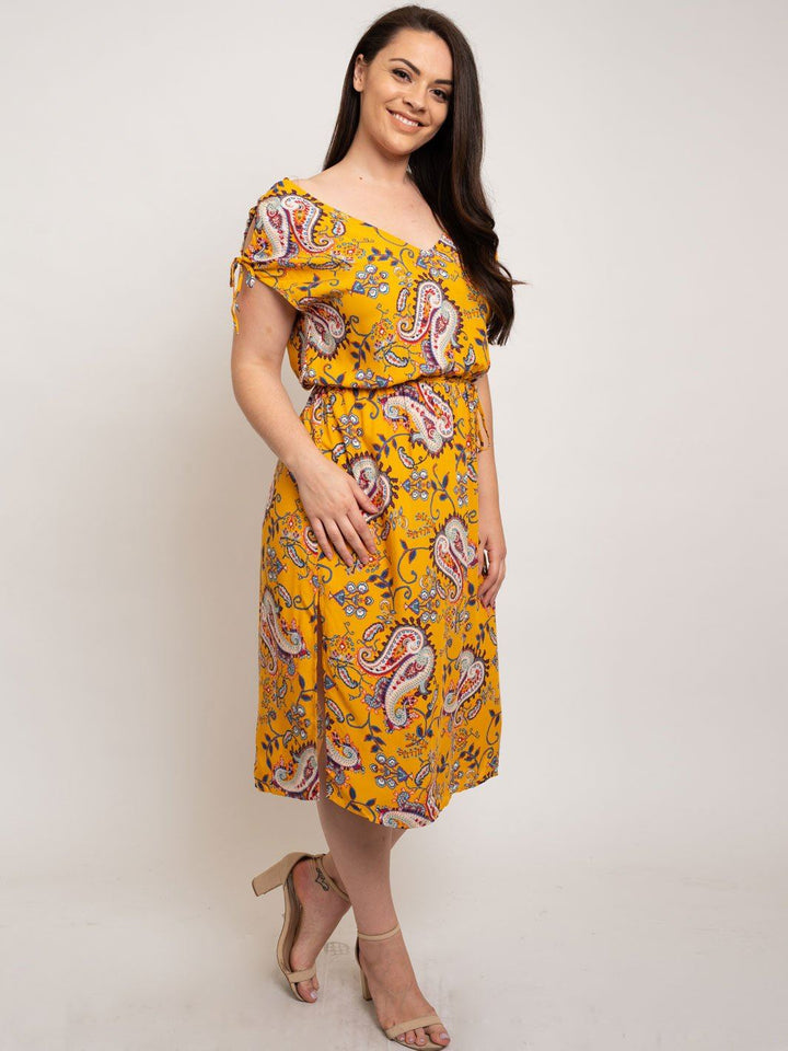 PLUS SIZE PAISLEY PRINT MIDI DRESS