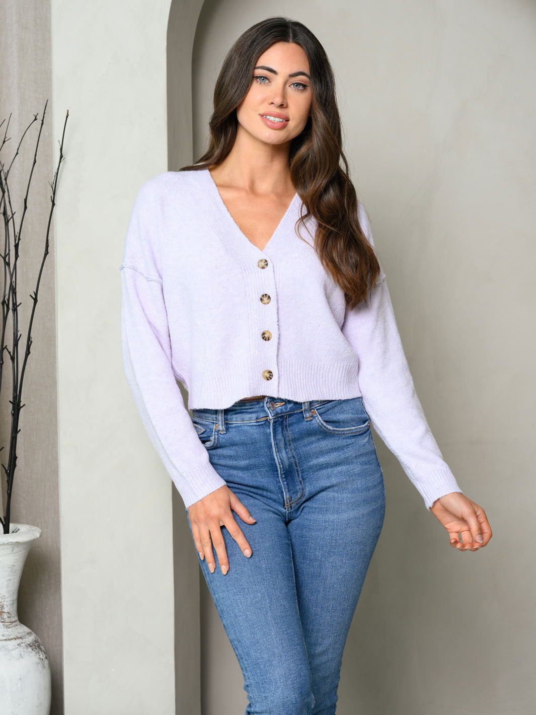 WOMEN'S LONG SLEEVE KNIT BUTTON UP SWEATER