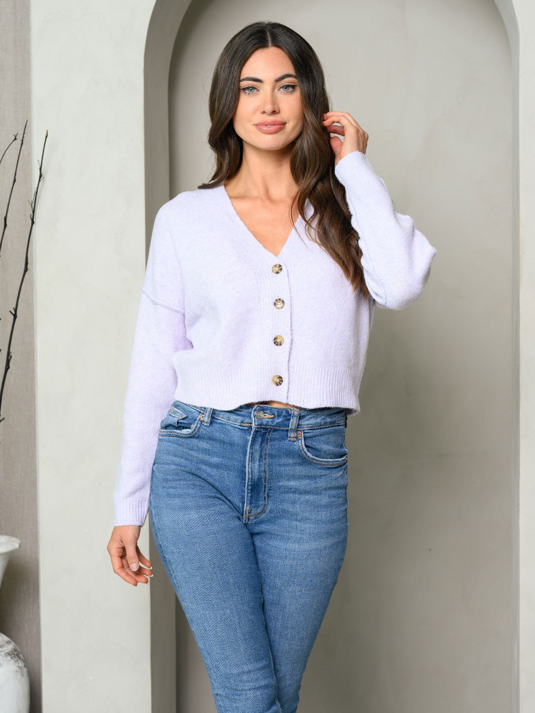 WOMEN'S LONG SLEEVE KNIT BUTTON UP SWEATER