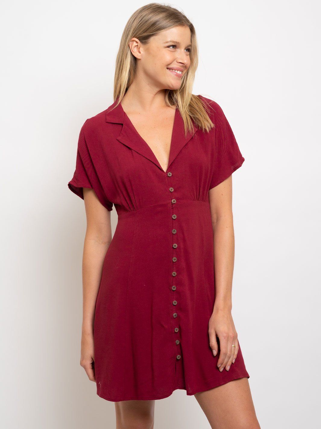 WOMEN'S BUTTON UP COLLARED MINI DRESS
