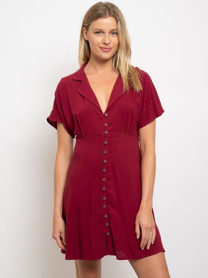 WOMEN'S BUTTON UP COLLARED MINI DRESS