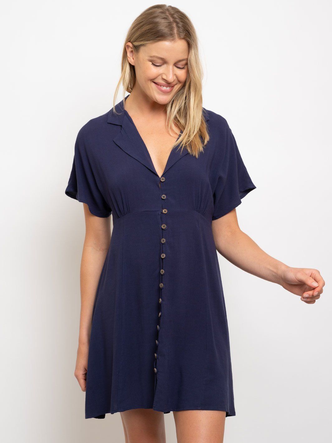 WOMEN'S BUTTON UP COLLARED MINI DRESS