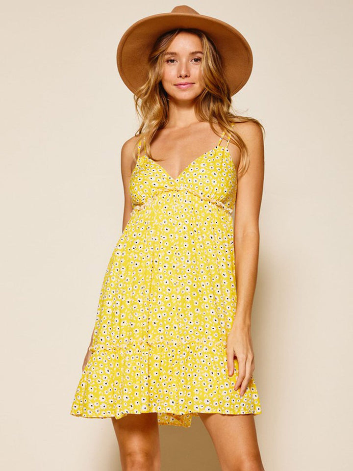 WOMEN'S SLEEVELESS FLORAL V-NECK MINI DRESS