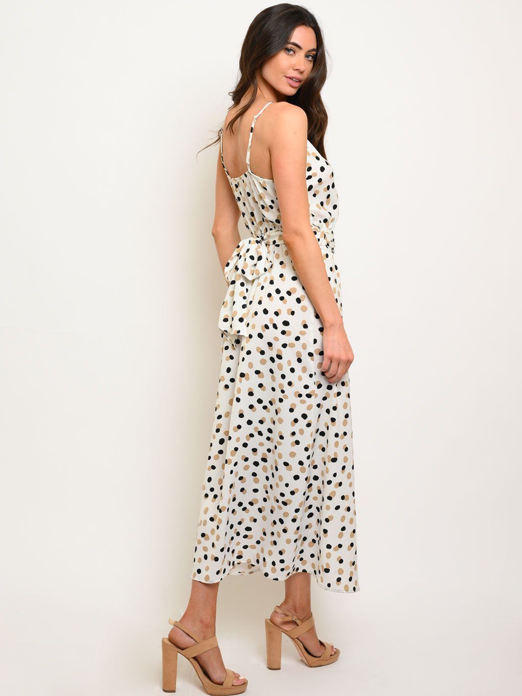 WOMEN'S WHITE W/DOTS SLEEVELESS MAXI DRESS