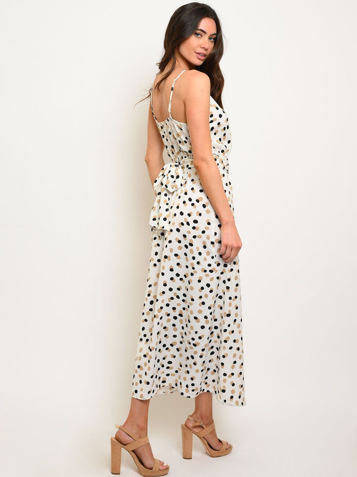 WOMEN'S WHITE W/DOTS SLEEVELESS MAXI DRESS