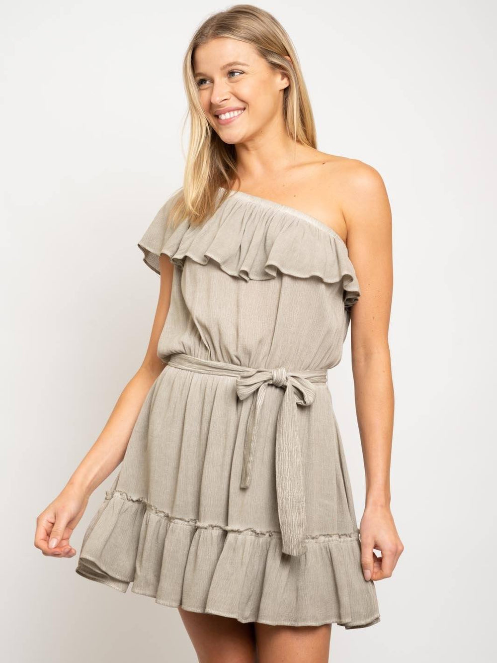 WOMEN'S ONE SHOULDER RUFFLE MINI DRESS