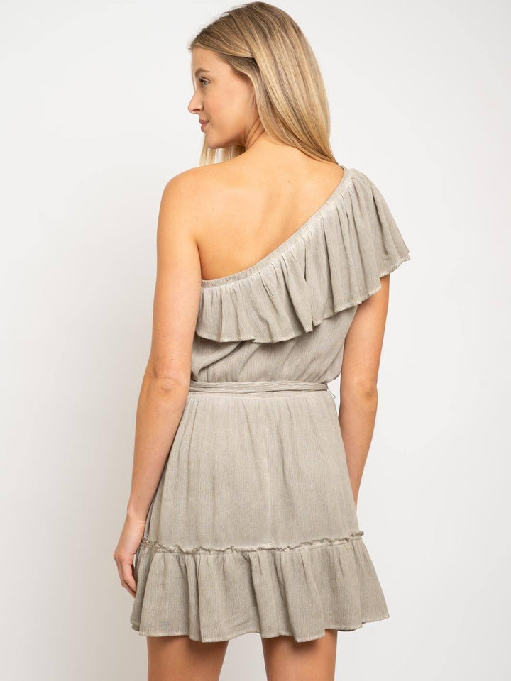 WOMEN'S ONE SHOULDER RUFFLE MINI DRESS