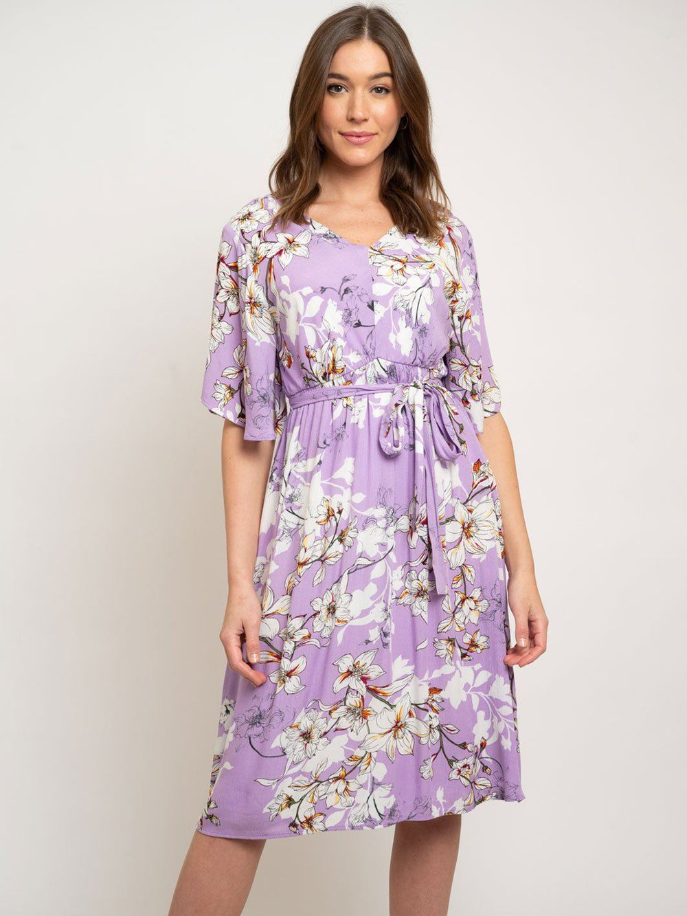 WOMEN'S LAVENDER FLORAL MIDI DRESS