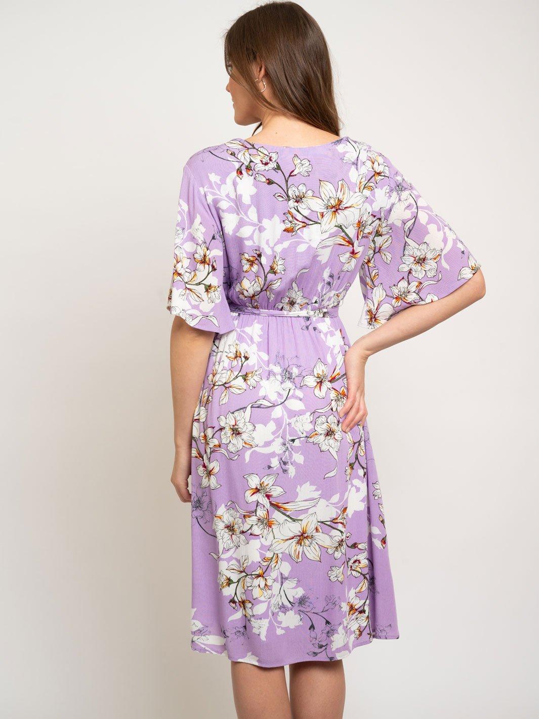 WOMEN'S LAVENDER FLORAL MIDI DRESS