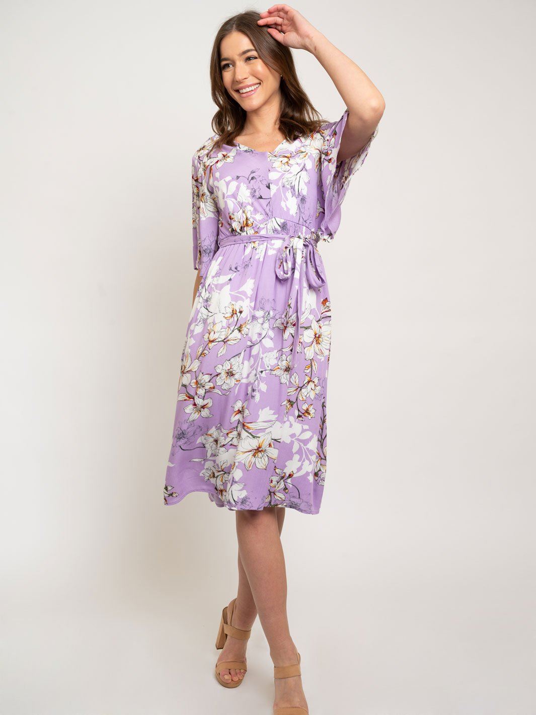 WOMEN'S LAVENDER FLORAL MIDI DRESS