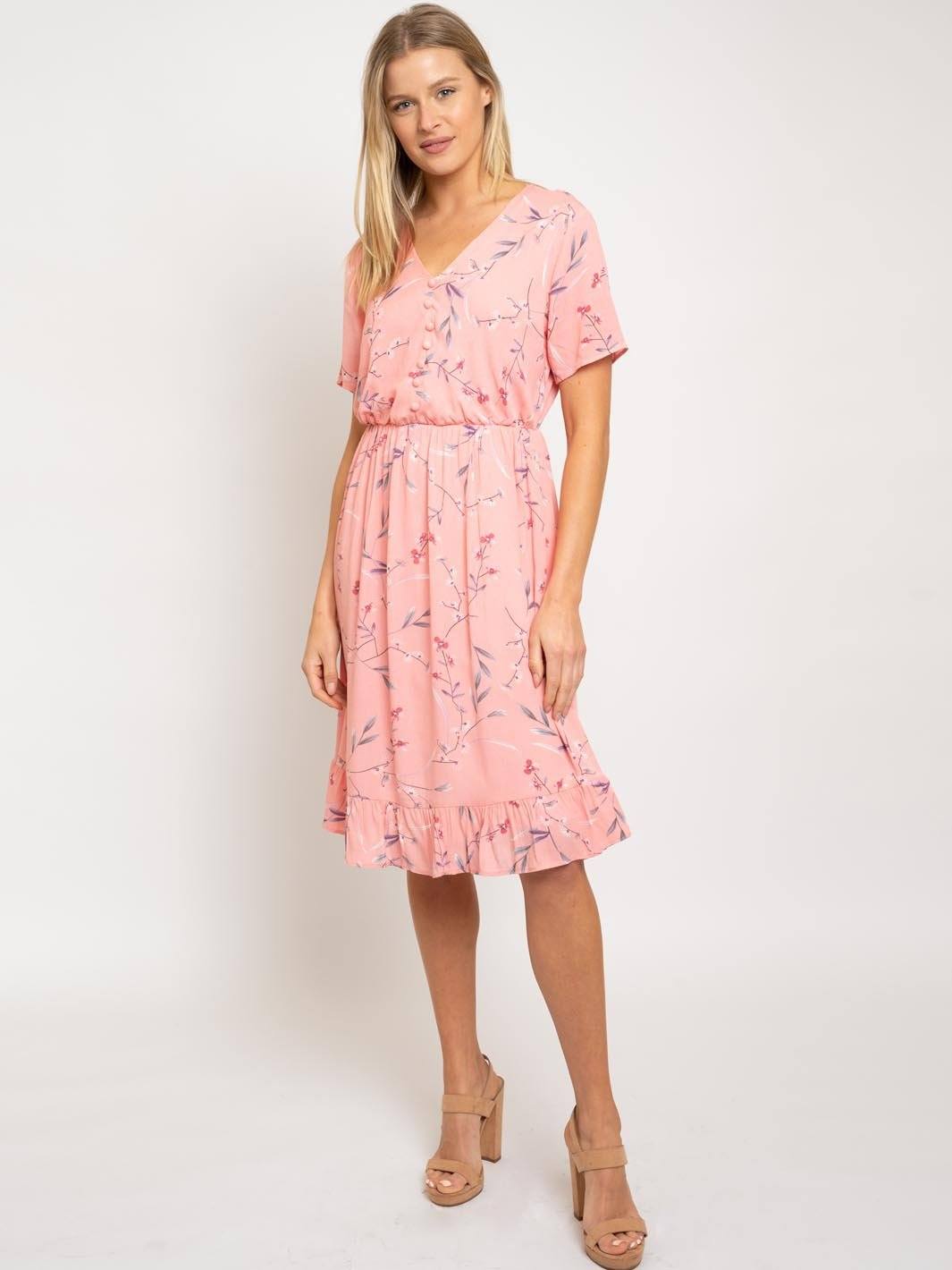 WOMEN'S PINK FLORAL MIDI DRESS