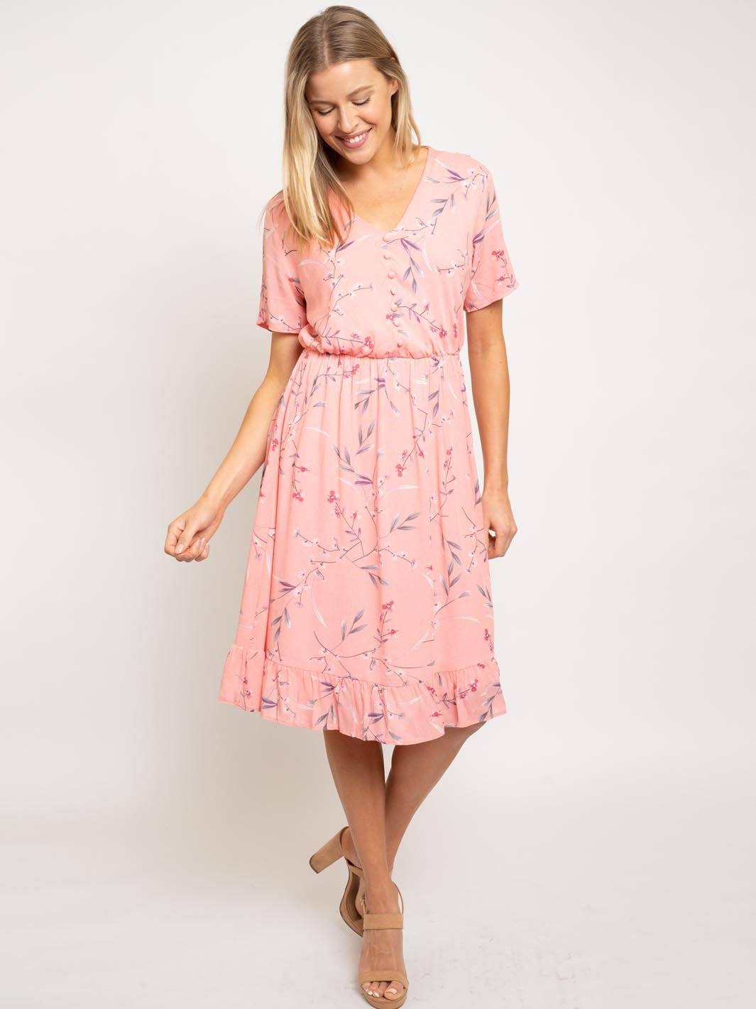 WOMEN'S PINK FLORAL MIDI DRESS