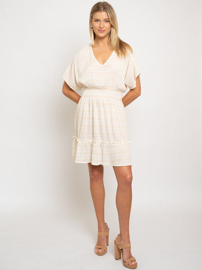 WOMEN'S RUFFLE TAUPE DRESS