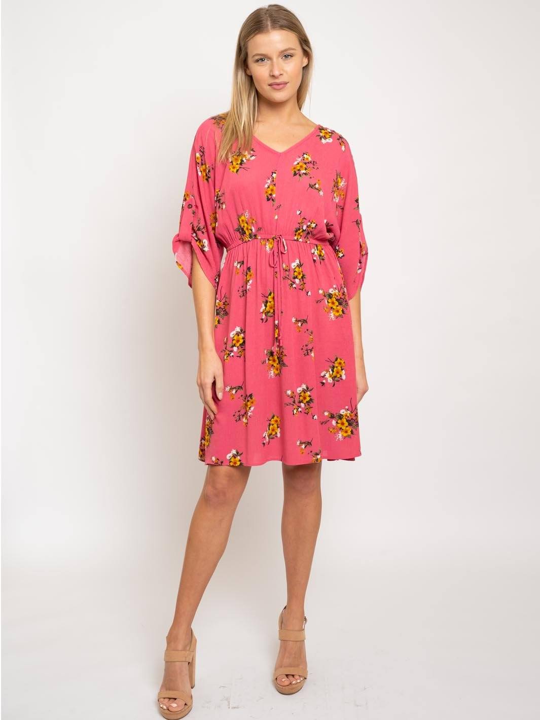 WOMEN'S CORAL FLORAL MIDI DRESS