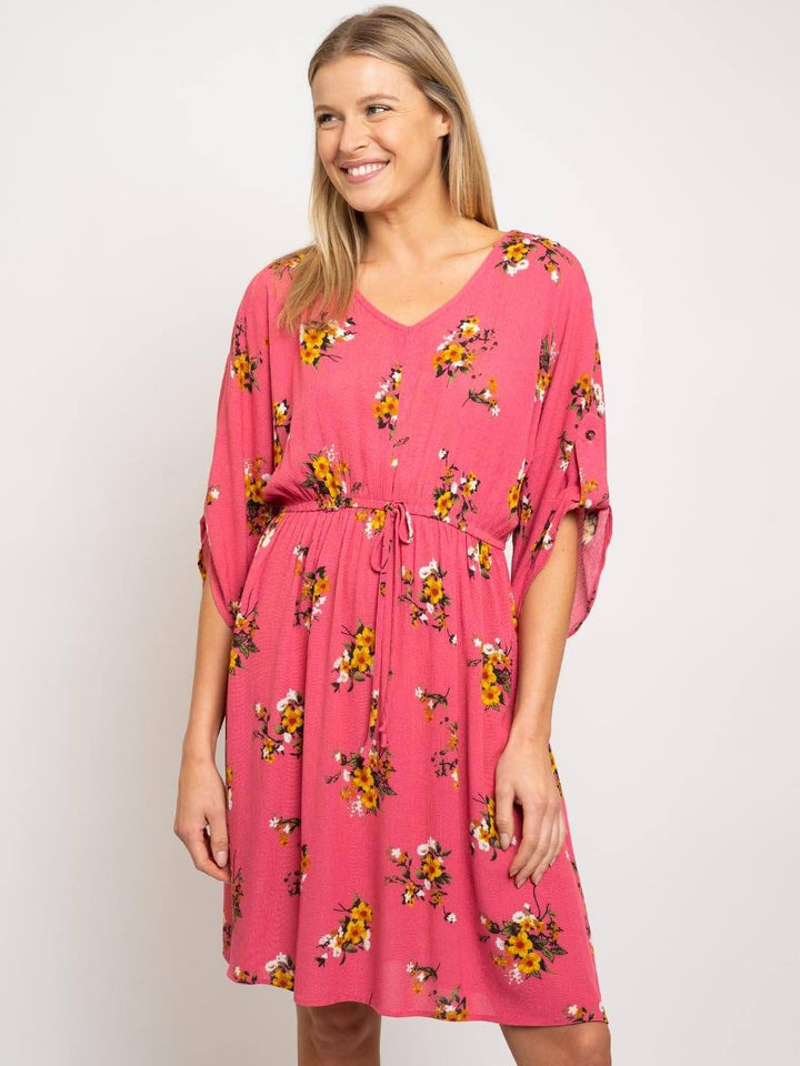WOMEN'S CORAL FLORAL MIDI DRESS