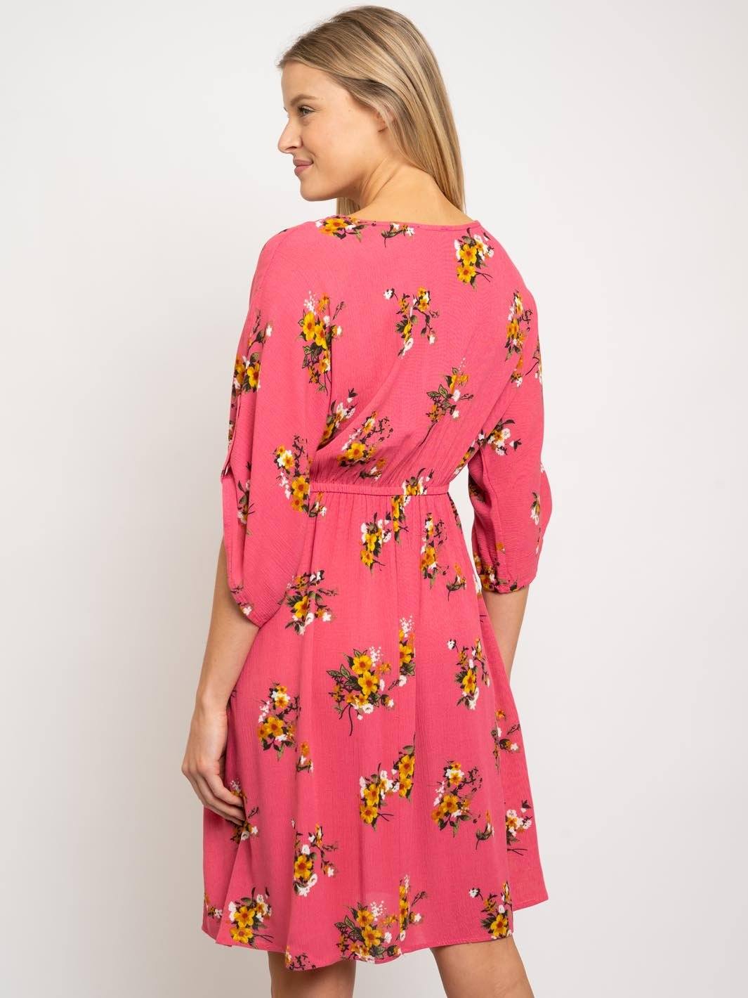 WOMEN'S CORAL FLORAL MIDI DRESS