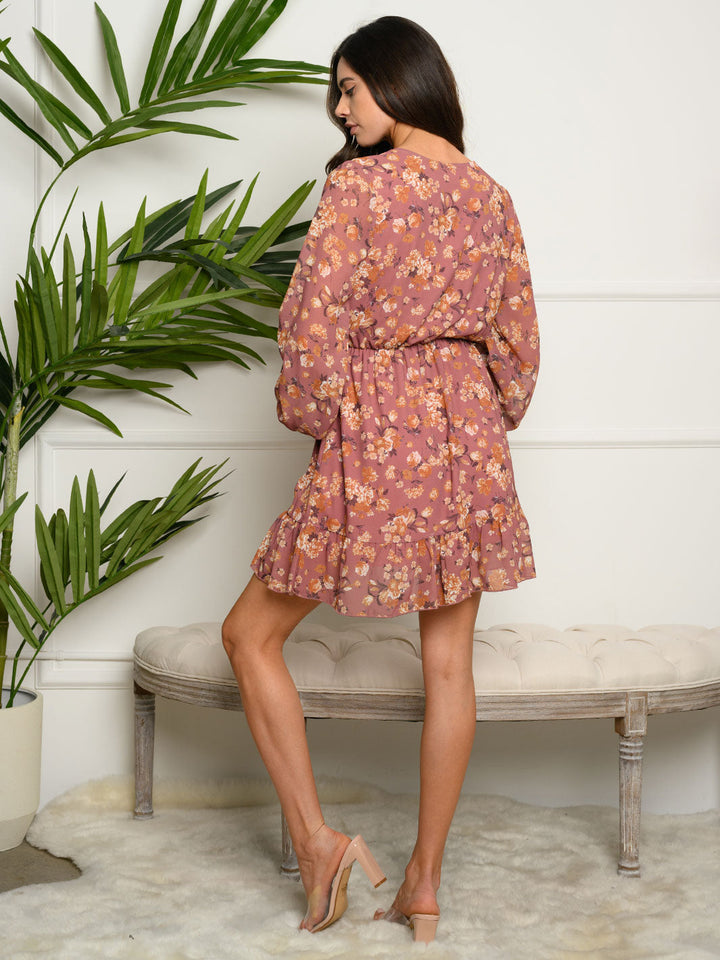 WOMEN'S LONG SLEEVE FLORAL MINI DRESS