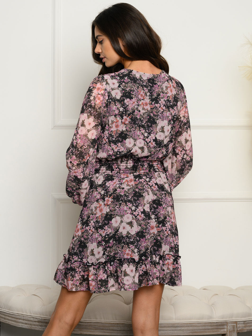WOMEN'S LONG SLEEVE FLORAL MINI DRESS
