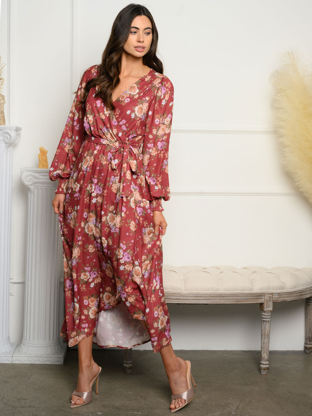 WOMEN'S LONG SLEEVE FLORAL MAXI DRESS