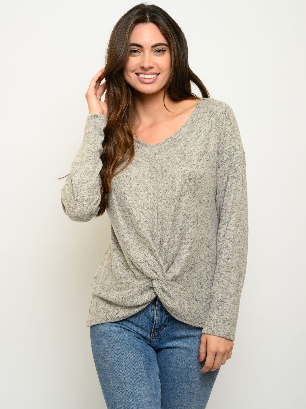WOMEN'S LONG SLEEVE FRONT TWIST TOP