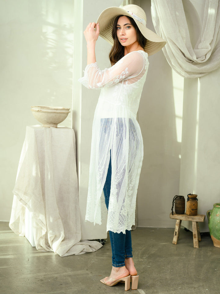 WOMEN'S LONG SLEEVE SOLID LACE COVER UP TOP