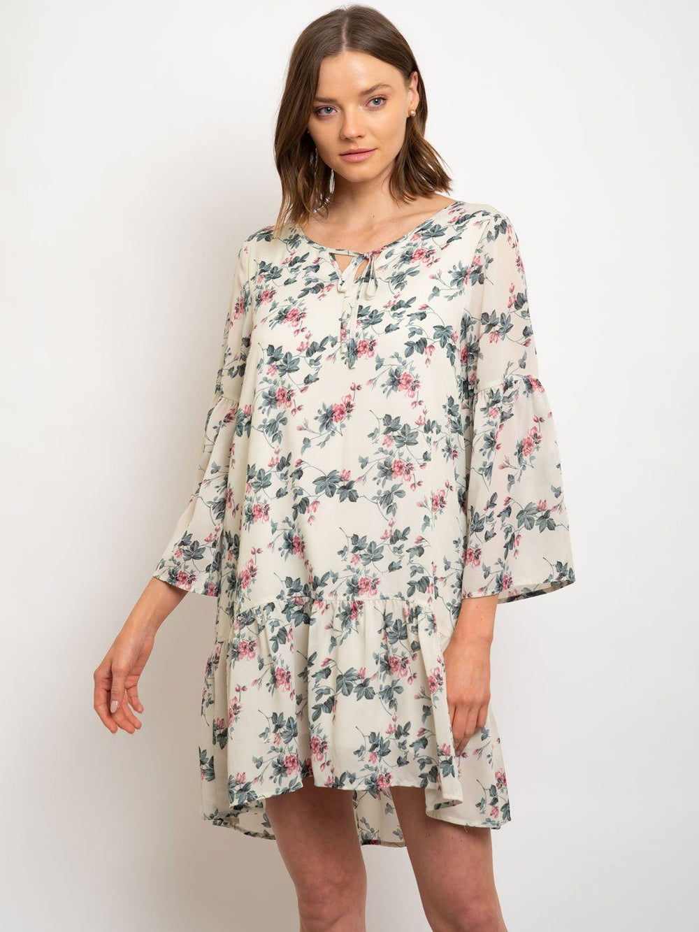 WOMEN'S TUNIC FLORAL BELL SLEEVE DRESS