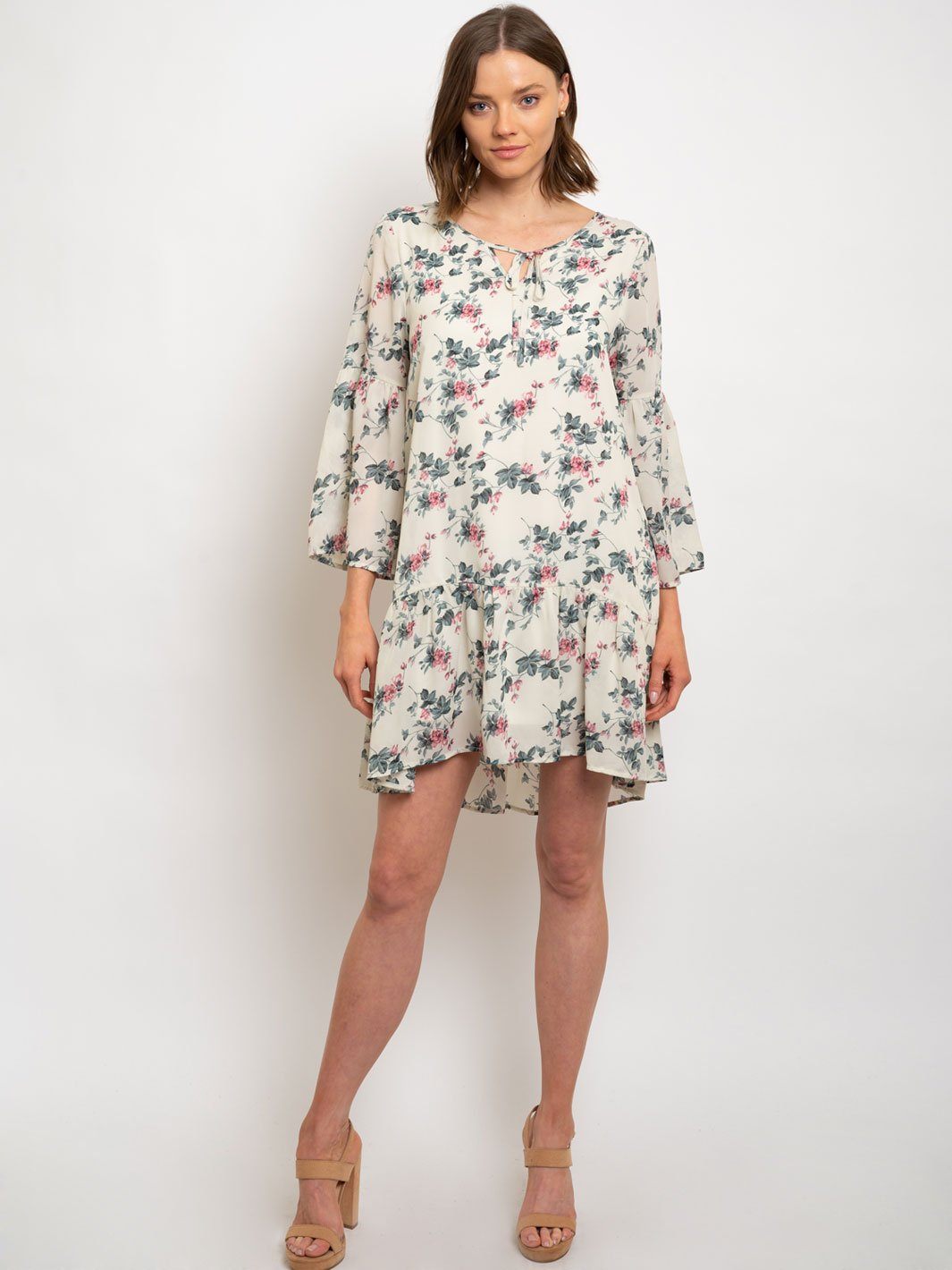 WOMEN'S TUNIC FLORAL BELL SLEEVE DRESS