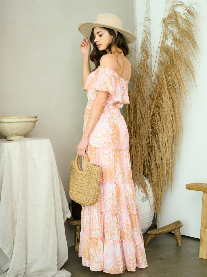 WOMEN'S OFF SHOULDER RUFFLE MAXI DRESS
