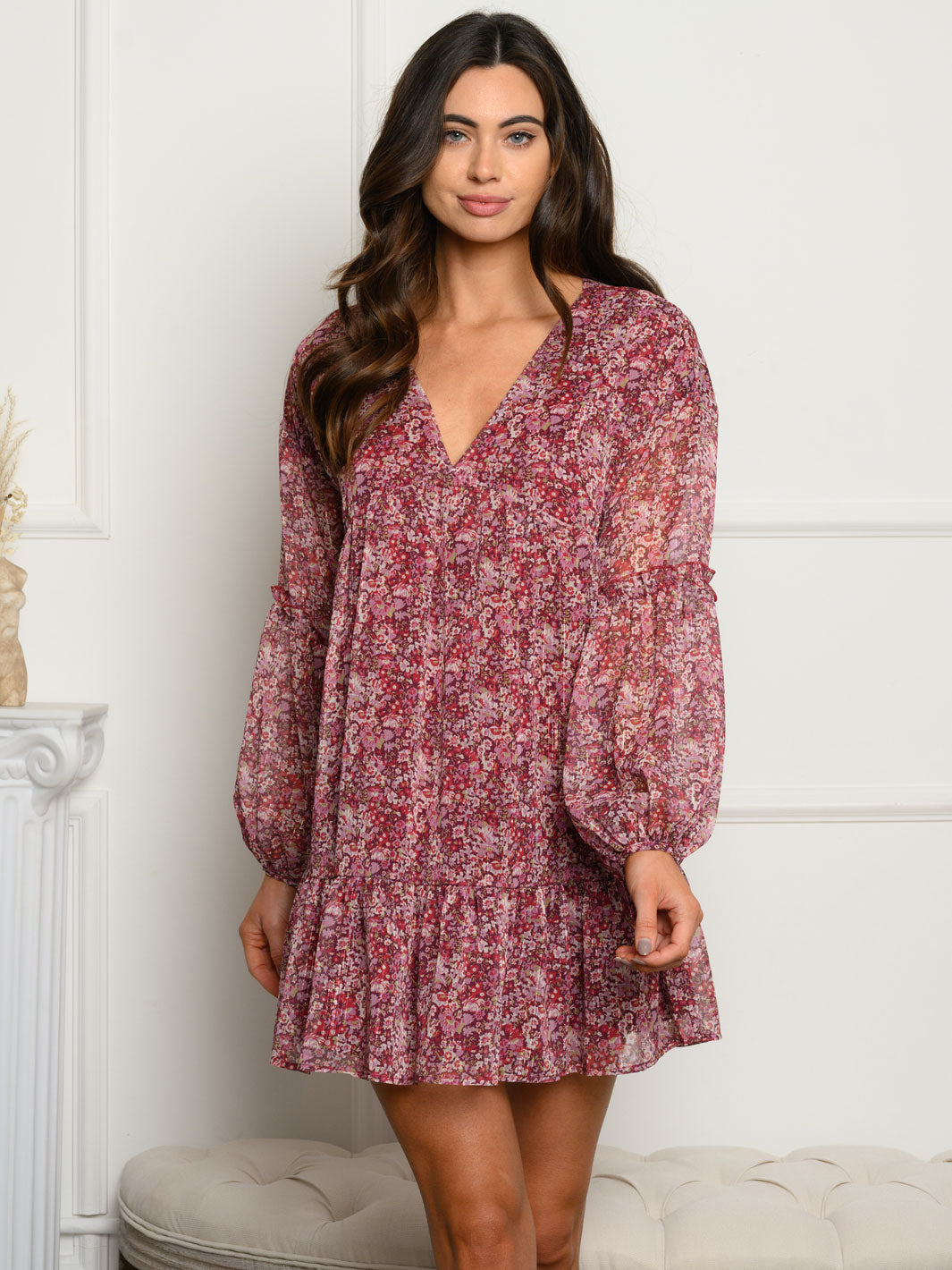 WOMEN'S LONG SLEEVE FLORAL MINI DRESS