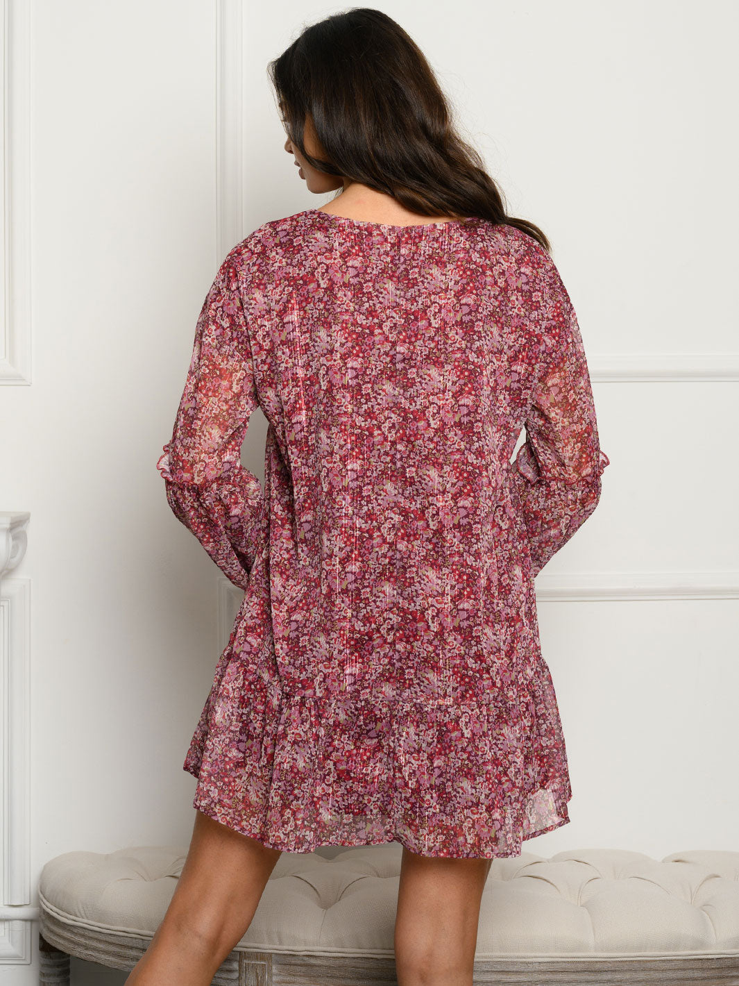 WOMEN'S LONG SLEEVE FLORAL MINI DRESS