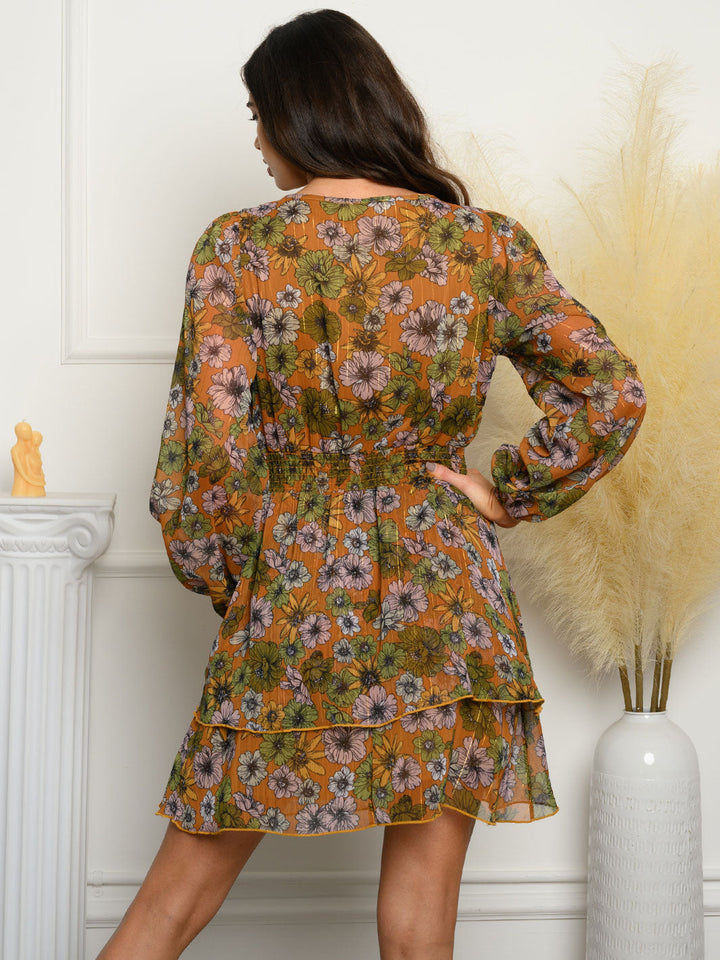 WOMEN'S LONG SLEEVE FLORAL MINI DRESS