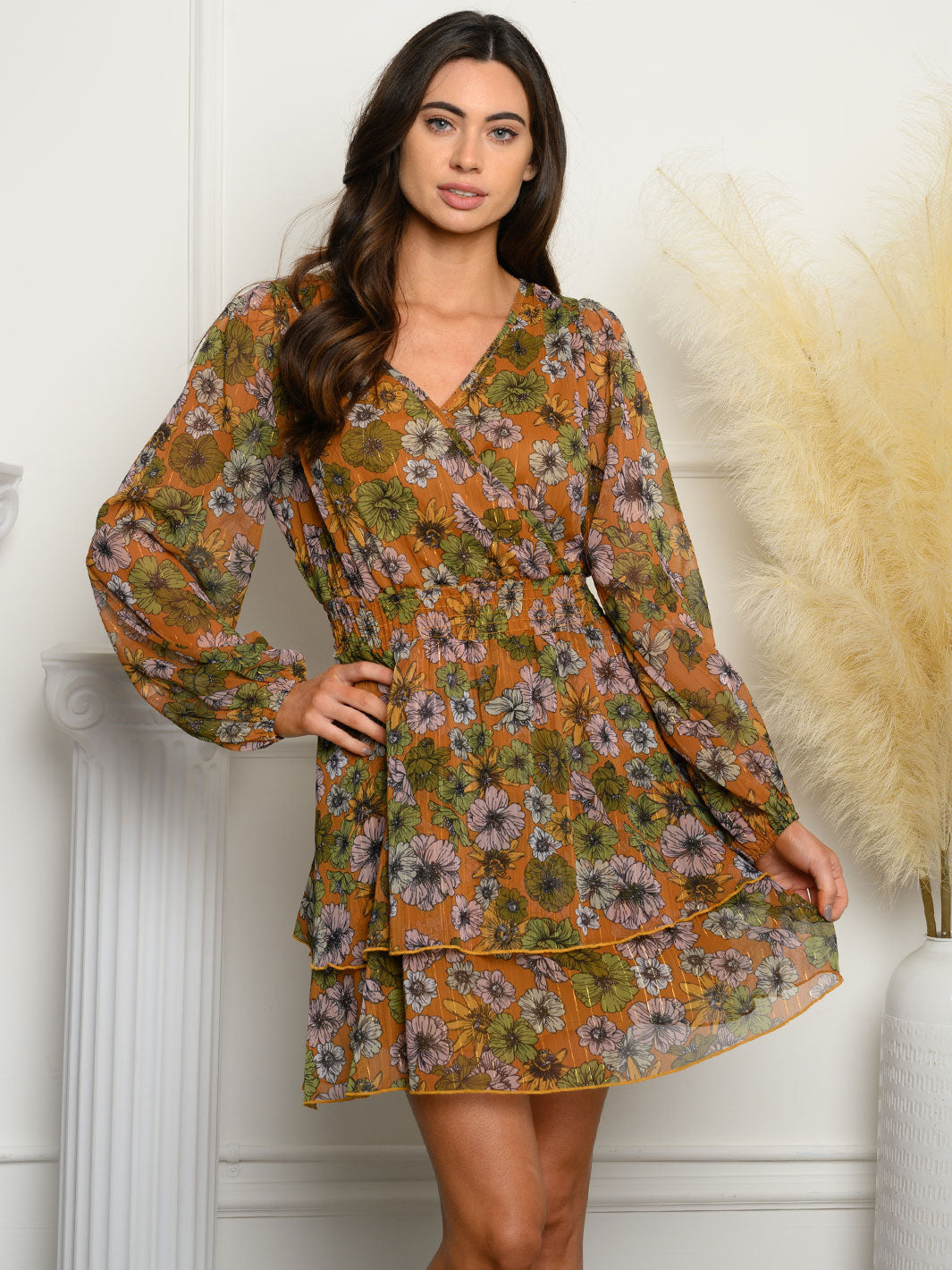 WOMEN'S LONG SLEEVE FLORAL MINI DRESS
