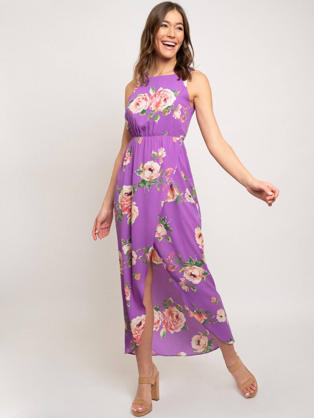 WOMEN'S LAVENDER FLORAL HIGH-LOW MAXI DRESS
