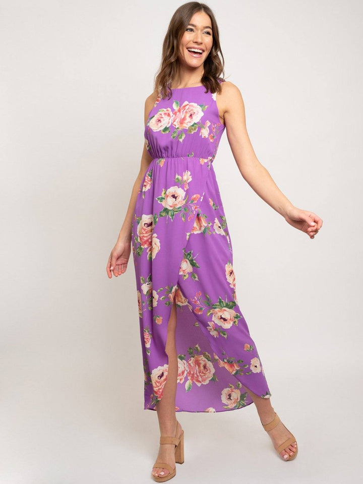 WOMEN'S LAVENDER FLORAL HIGH-LOW MAXI DRESS
