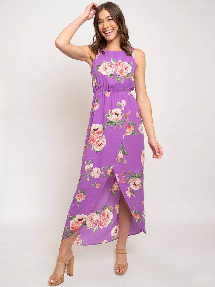 WOMEN'S LAVENDER FLORAL HIGH-LOW MAXI DRESS