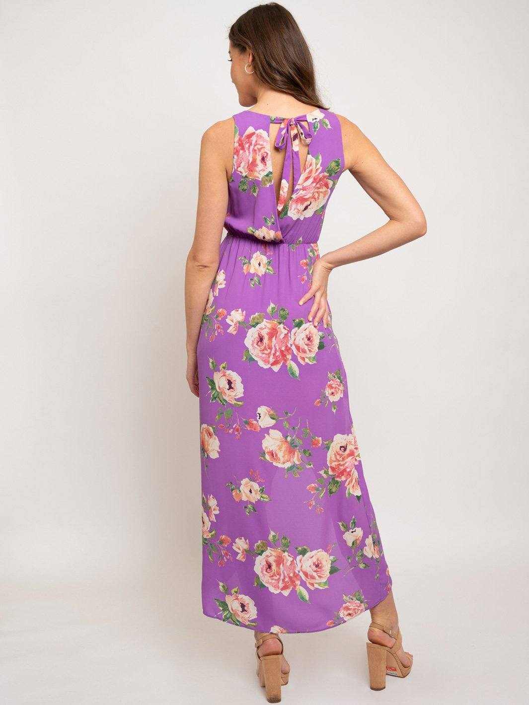WOMEN'S LAVENDER FLORAL HIGH-LOW MAXI DRESS