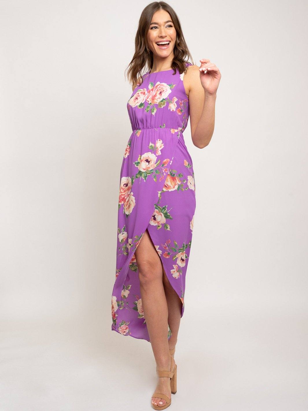 WOMEN'S LAVENDER FLORAL HIGH-LOW MAXI DRESS