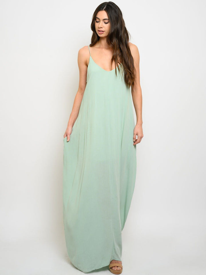 WOMEN'S SOLID V-NECK MAXI DRESS