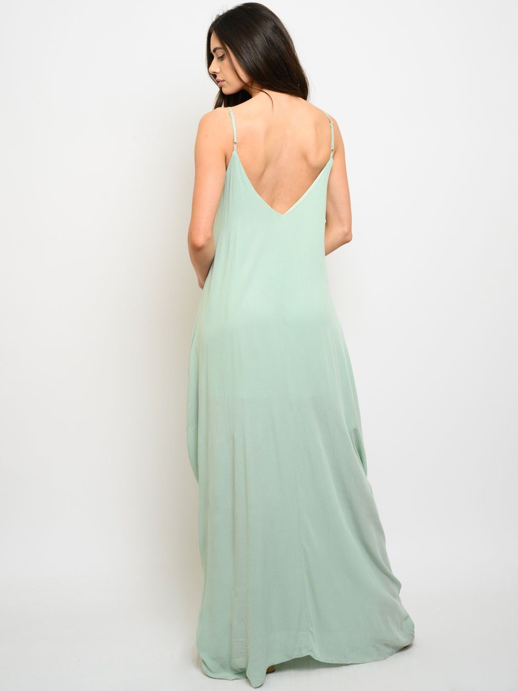 WOMEN'S SOLID V-NECK MAXI DRESS