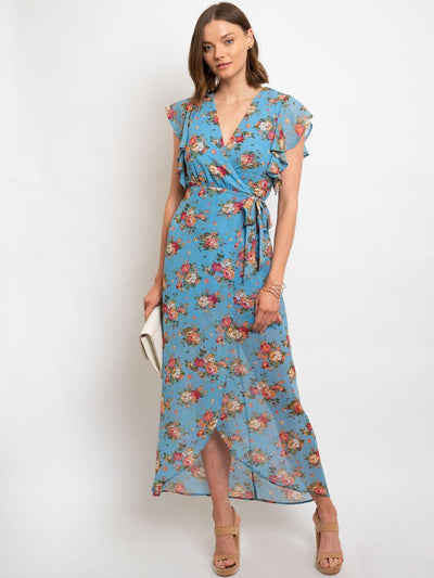 WOMENS FLORAL WRAP MAXI DRESS