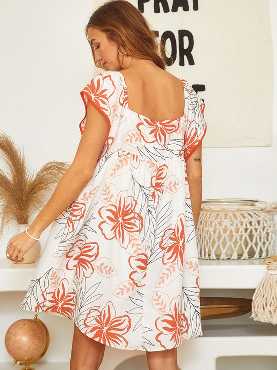 WOMEN'S SLEEVELESS SQUARE NECK FLORAL TUNIC MINI DRESS