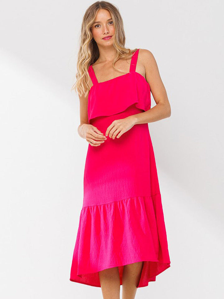 WOMEN'S SLEEVELESS RUFFLE MIDI DRESS