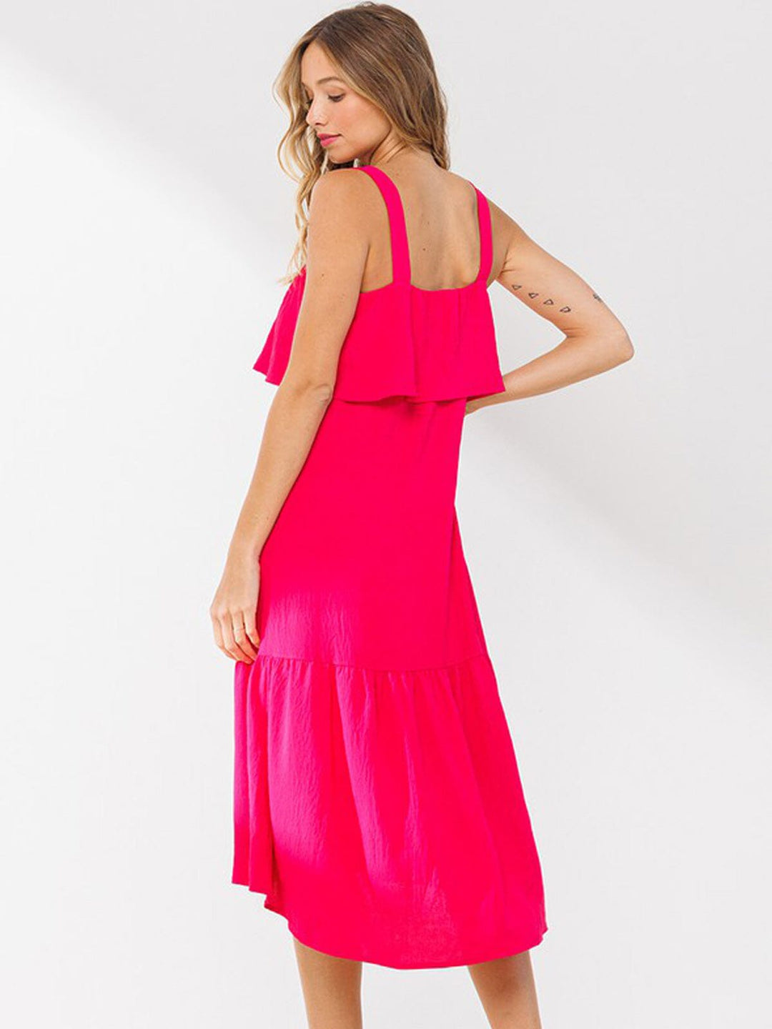 WOMEN'S SLEEVELESS RUFFLE MIDI DRESS