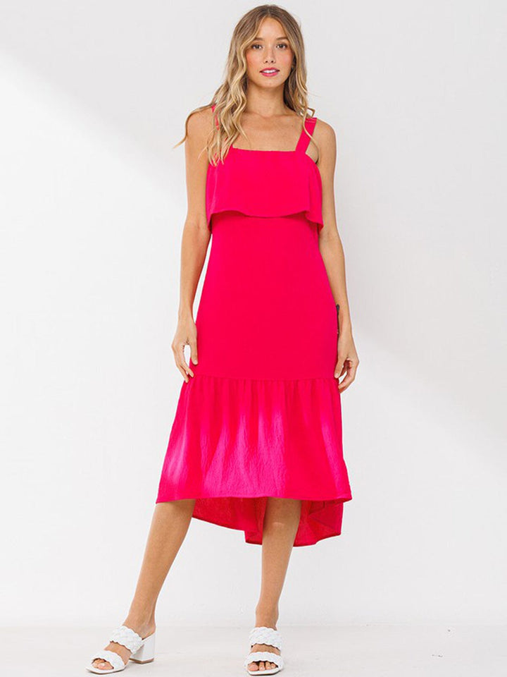 WOMEN'S SLEEVELESS RUFFLE MIDI DRESS