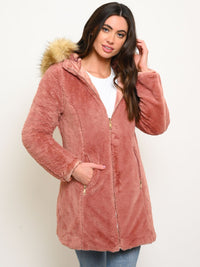 WOMEN'S LONG HOODED FAUX FUR LINED VELVET QUILTED REVERSIBLE COAT