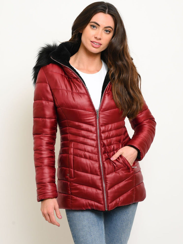 WOMEN'S MID-LENGTH HOODED QUILTED COAT